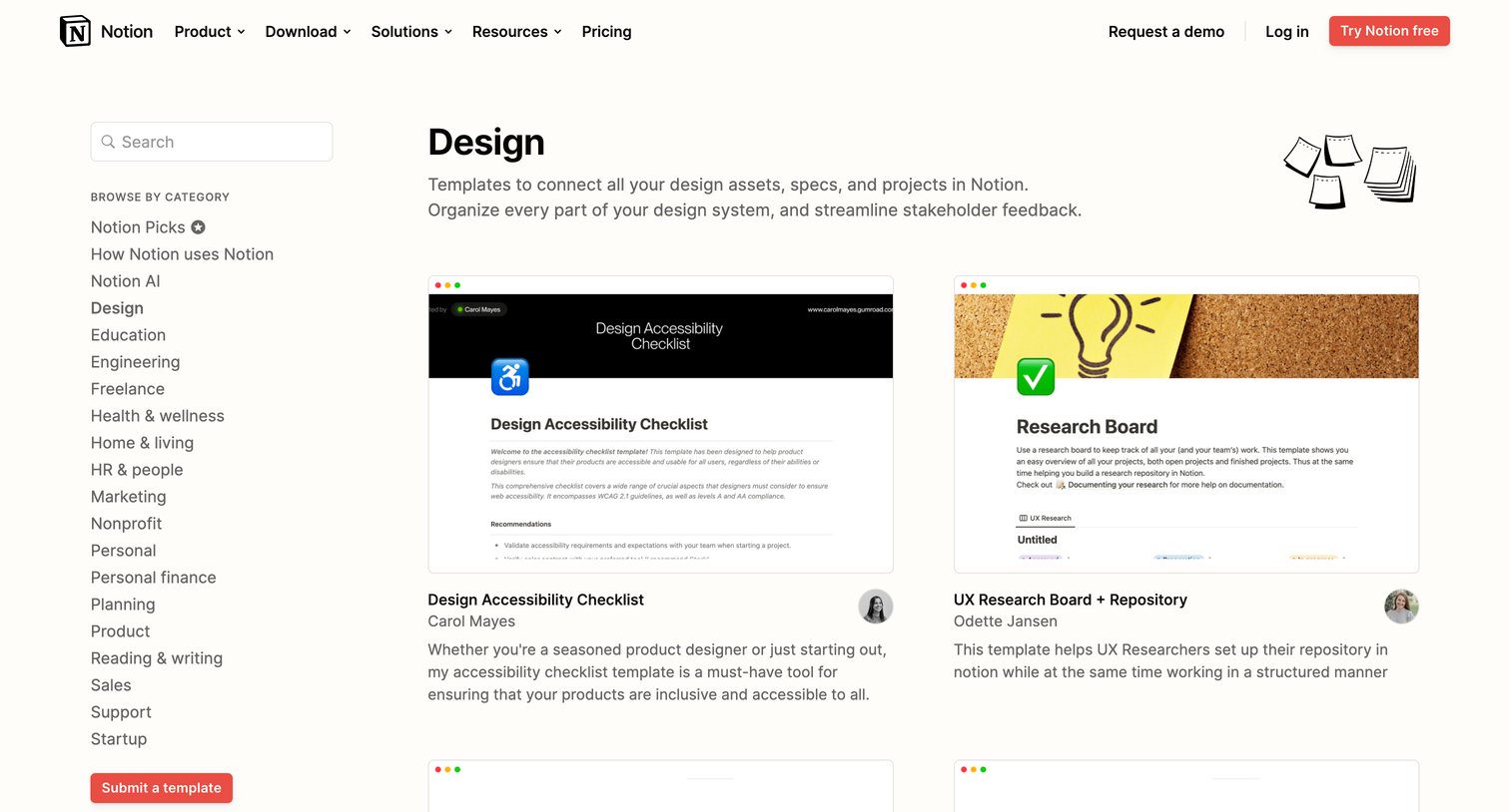 Notion - Design – Notion Template Gallery screen