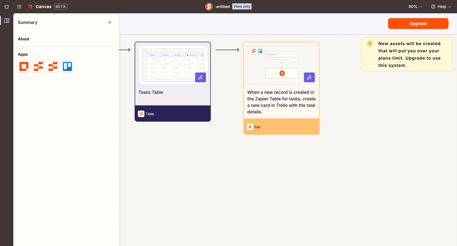 Zapier - Canvas screen