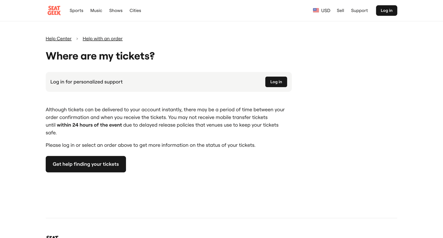 SeatGeek - Where are my tickets | SeatGeek screen