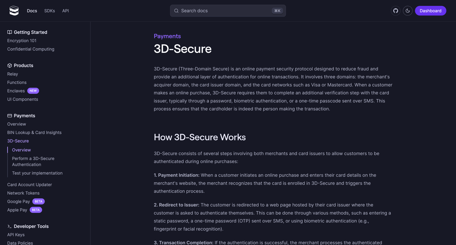 Evervault - 3D-Secure - Docs screen