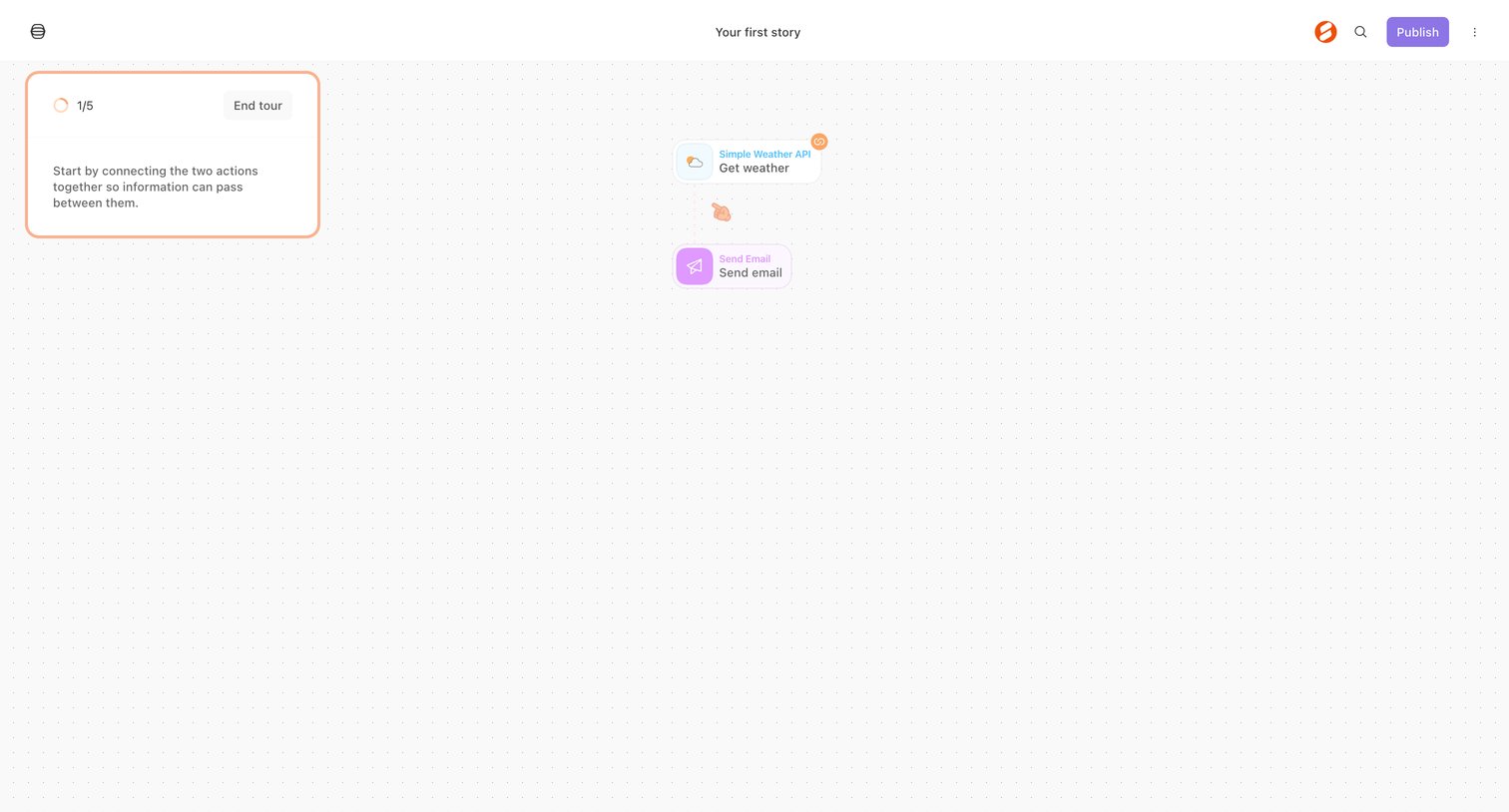 Tines - Your first story - Tines screen