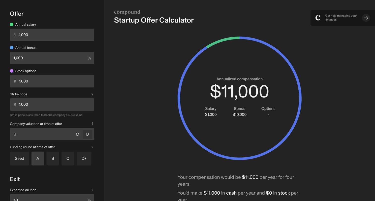 Compound - Compound | Offer Calculator screen