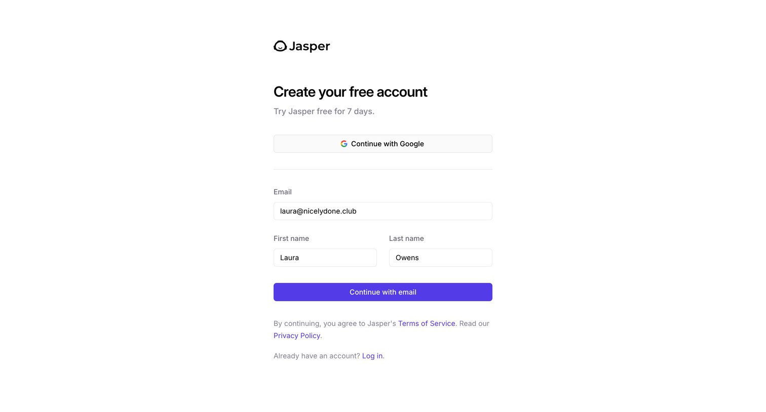 Jasper - Sign up - Jasper screen