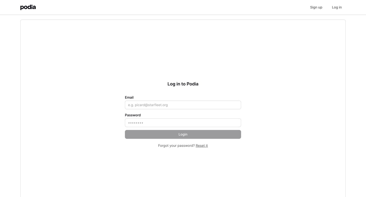 Podia - Podia Login screen