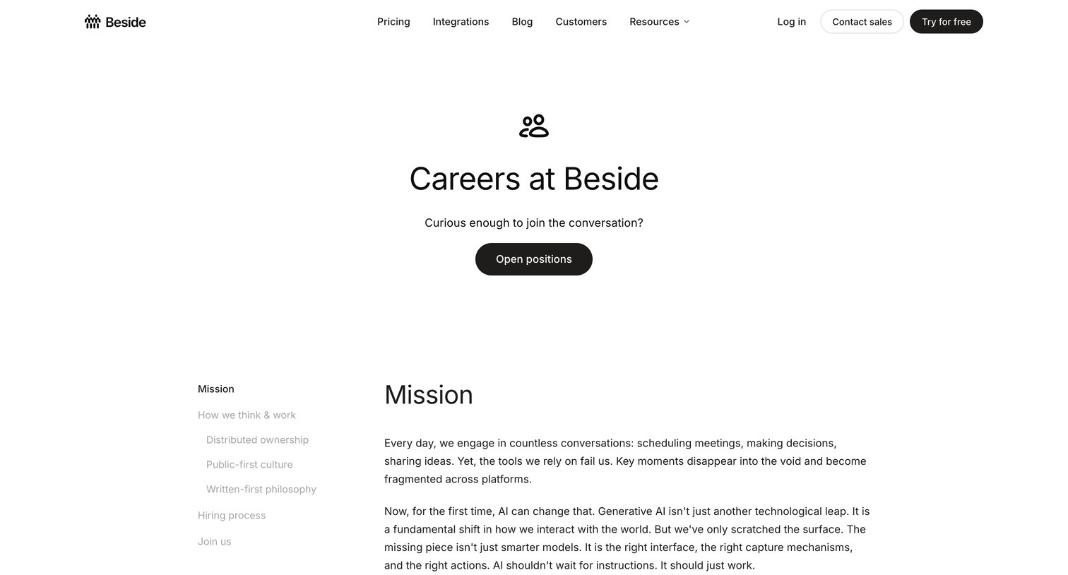 Beside - We're hiring at Beside screen