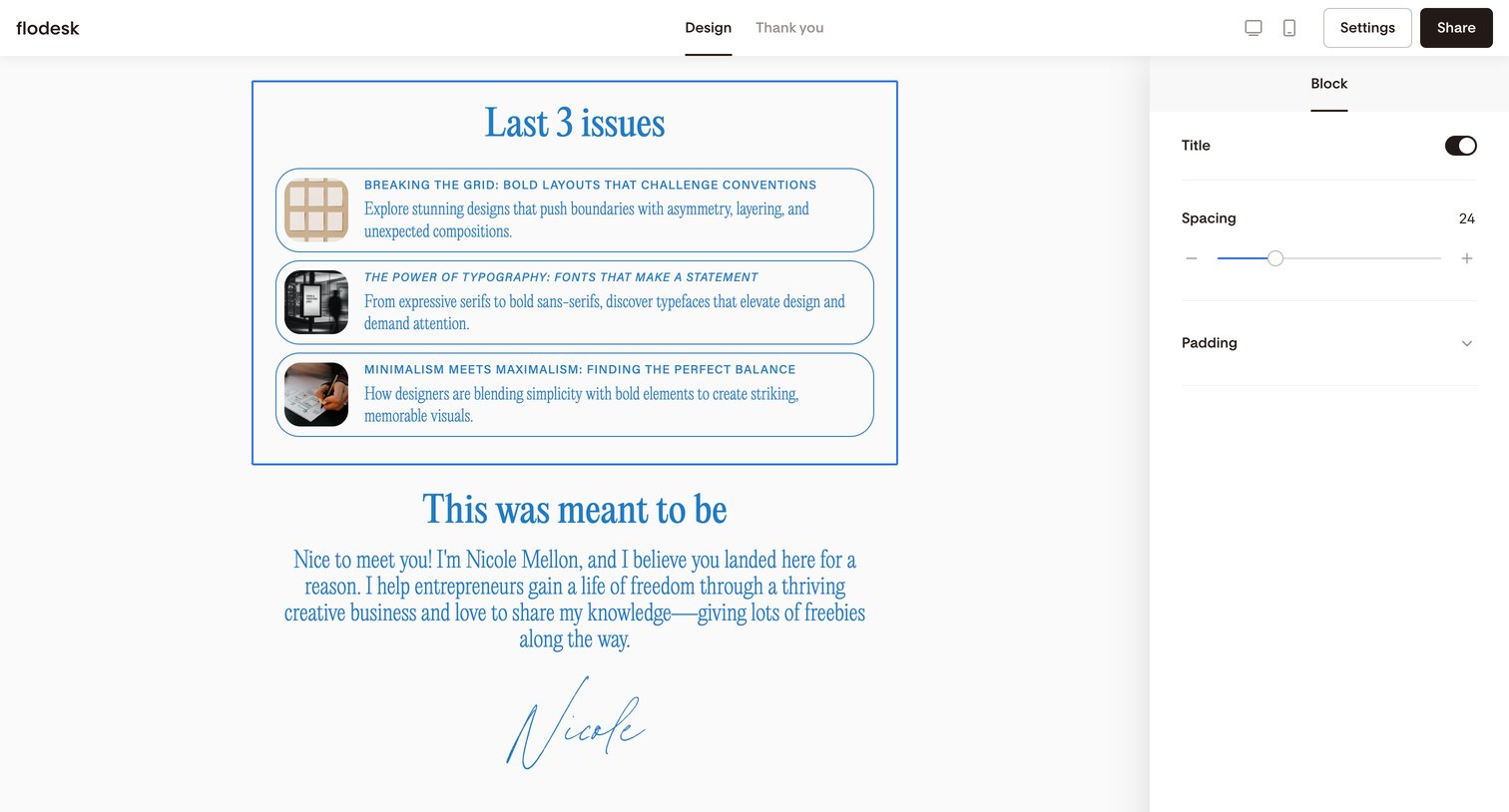 Flodesk - Simple link in bio | Flodesk screen