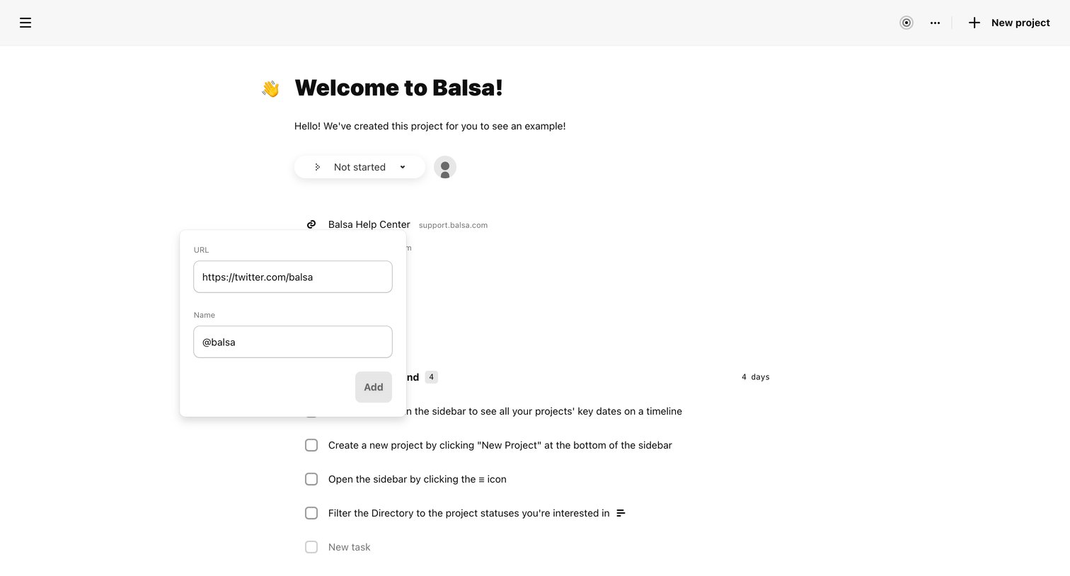 Balsa - Welcome to Balsa! | Balsa screen