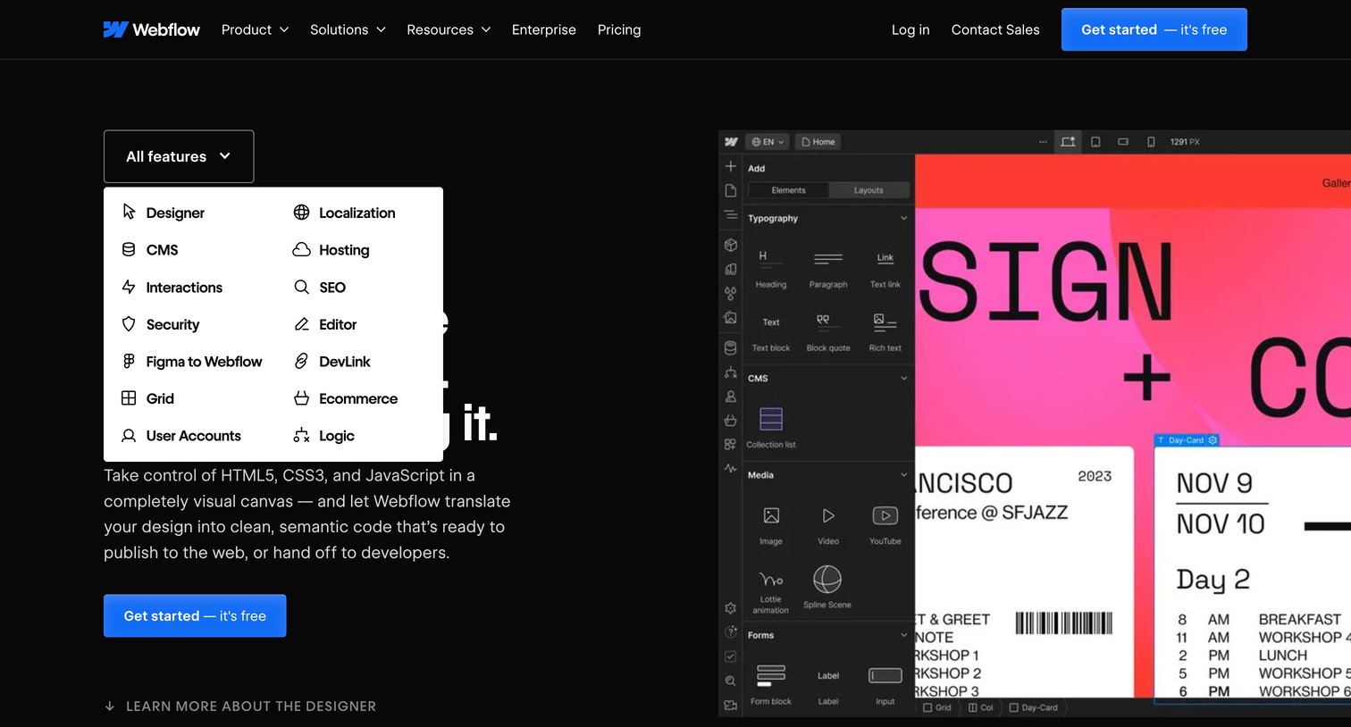 Webflow - Website Design Tools | Software  Webflow screen