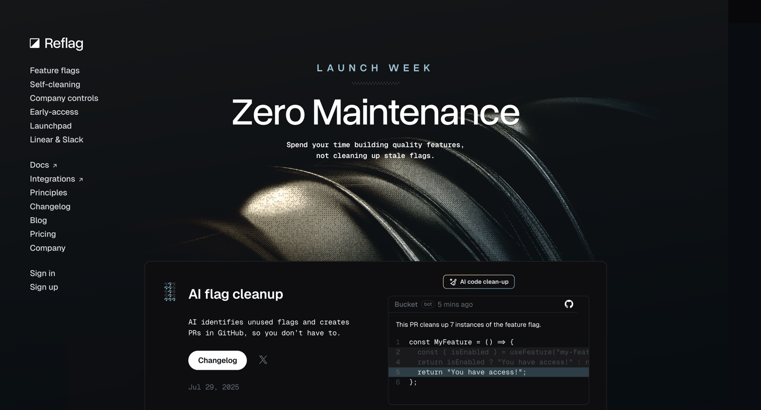 Reflag - Zero Maintenance Feature Flags screen