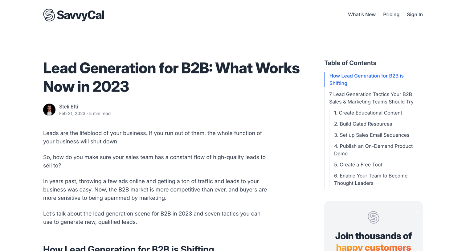 SavvyCal - Lead Generation for B2B What Works Now in 2023 screen