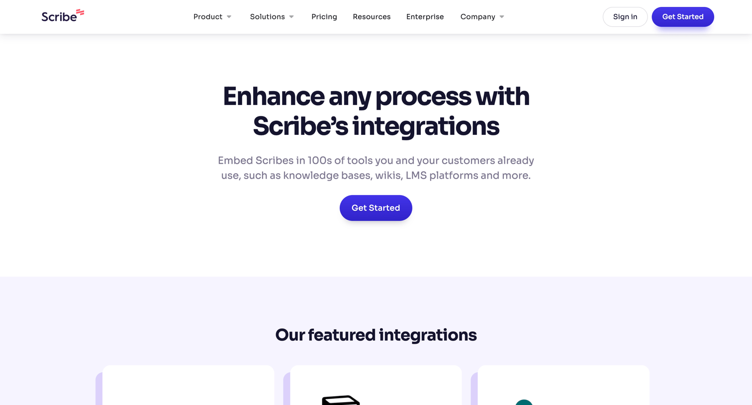 Scribe - Integrations screen