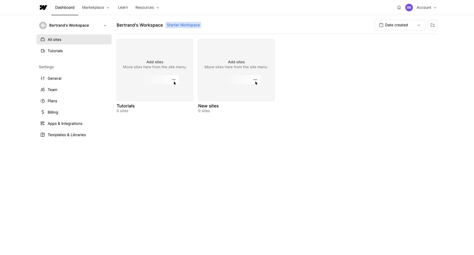 Webflow - Sites - Webflow screen