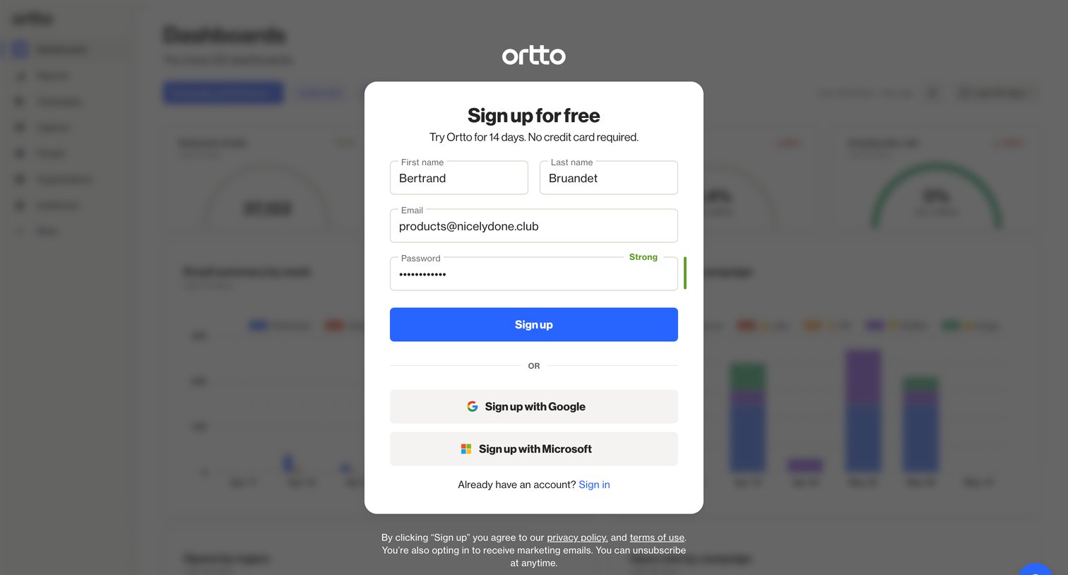 Ortto - Sign up - Ortto screen