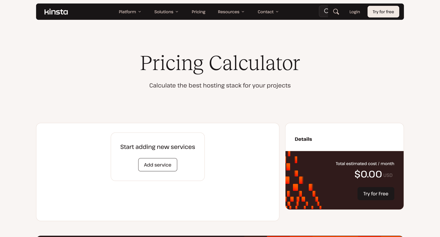 Kinsta - Kinsta® Pricing Calculator – Get an Instant Cost Estimate screen