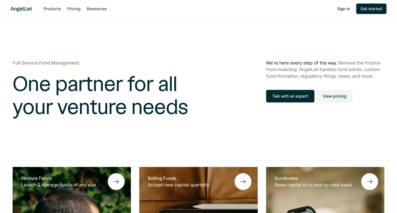 Angellist - Full-Service Funds | AngelList screen
