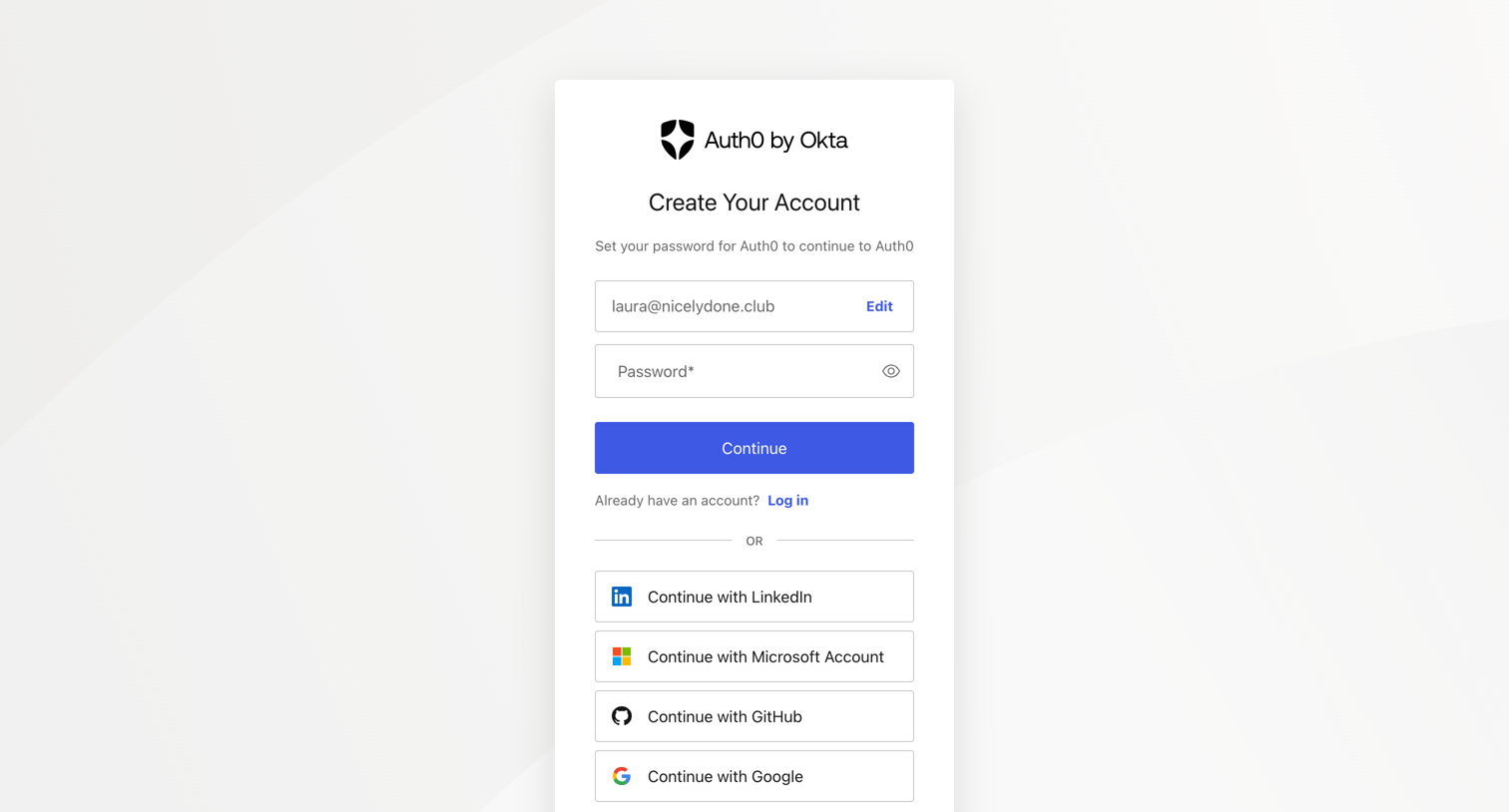 Auth0 - Create a password to sign up | Auth0 screen