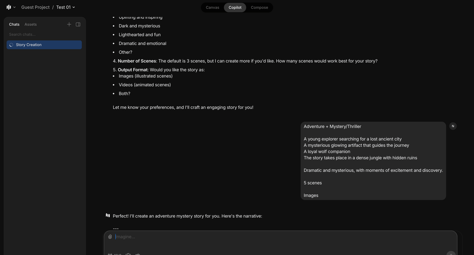 Morphic - Story Creation / Test 01 / Guest Project - Morphic Studio screen