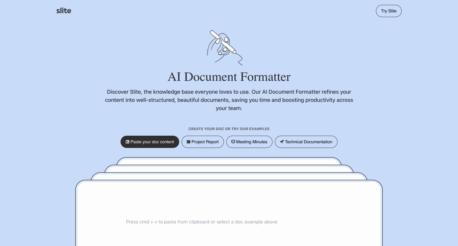 Slite - AI Document Formatter for doc Slite screen