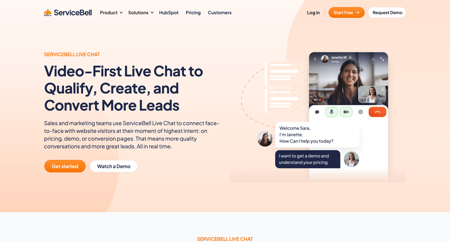 ServiceBell - ServiceBell Live Chat screen