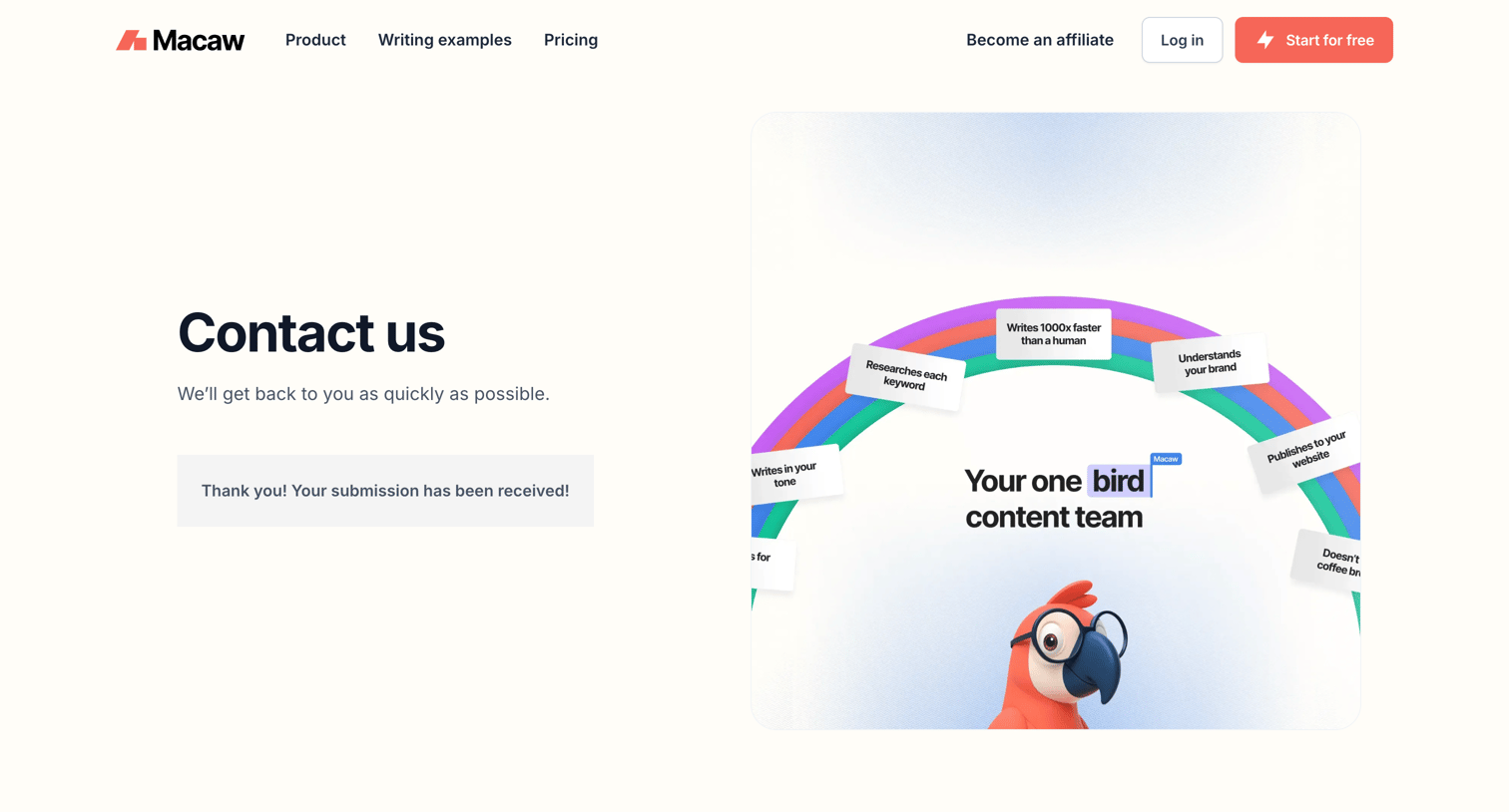 Macaw - Contact us - Macaw screen