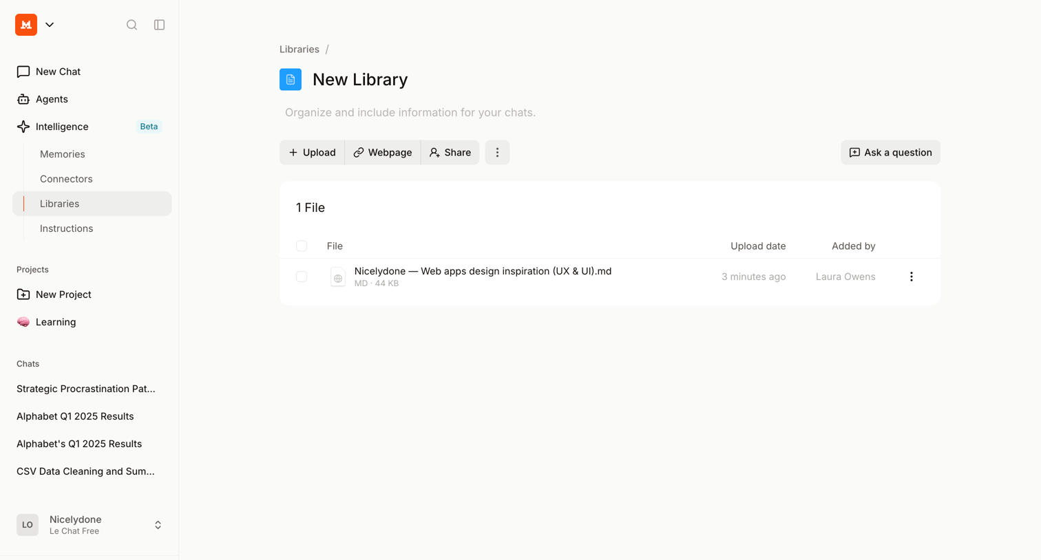 Mistral - New Library screen