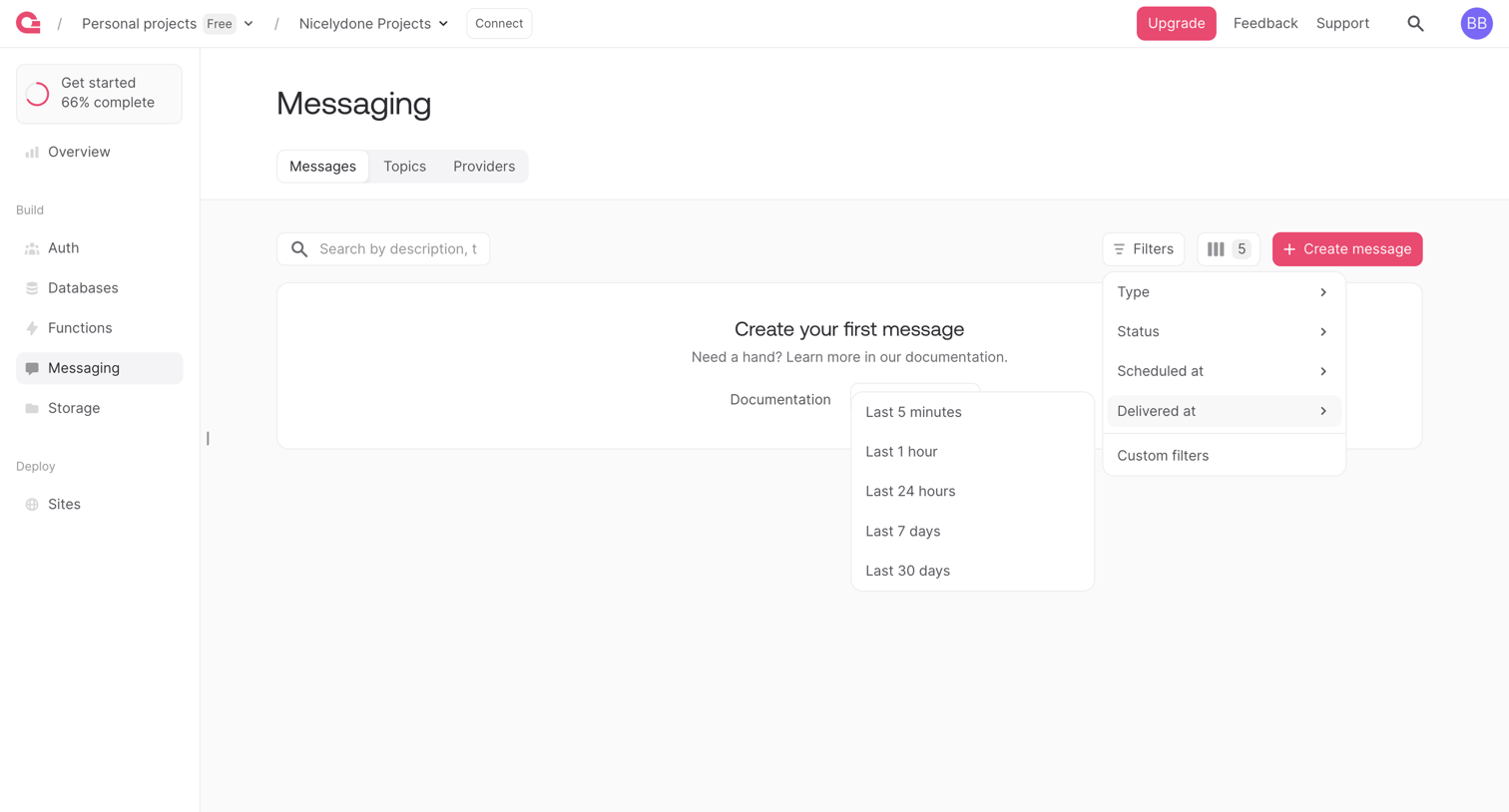 Appwrite - Messaging - Appwrite screen