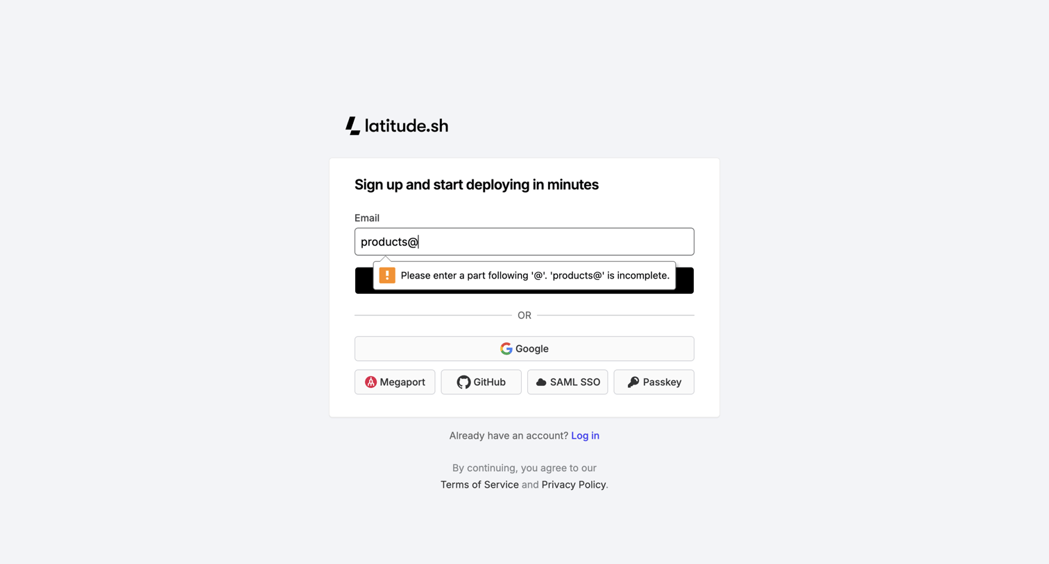 Latitude.sh - Sign up – Dashboard - Latitude.sh screen
