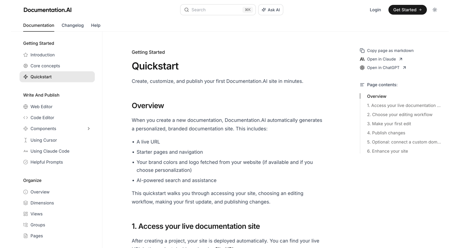 Documentation.AI - Quickstart - Documentation.AI screen