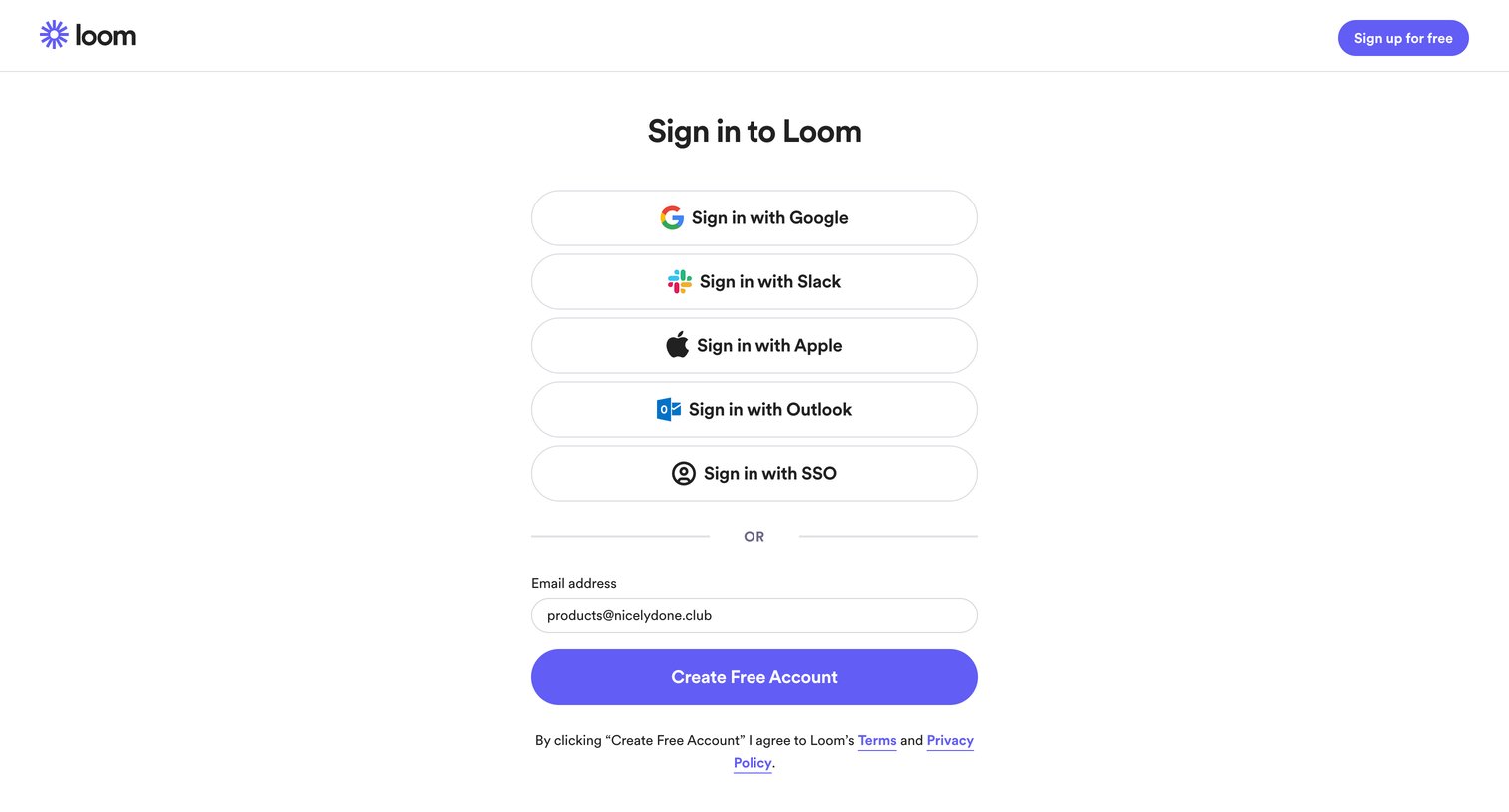 Loom - Log into Loom | Loom screen