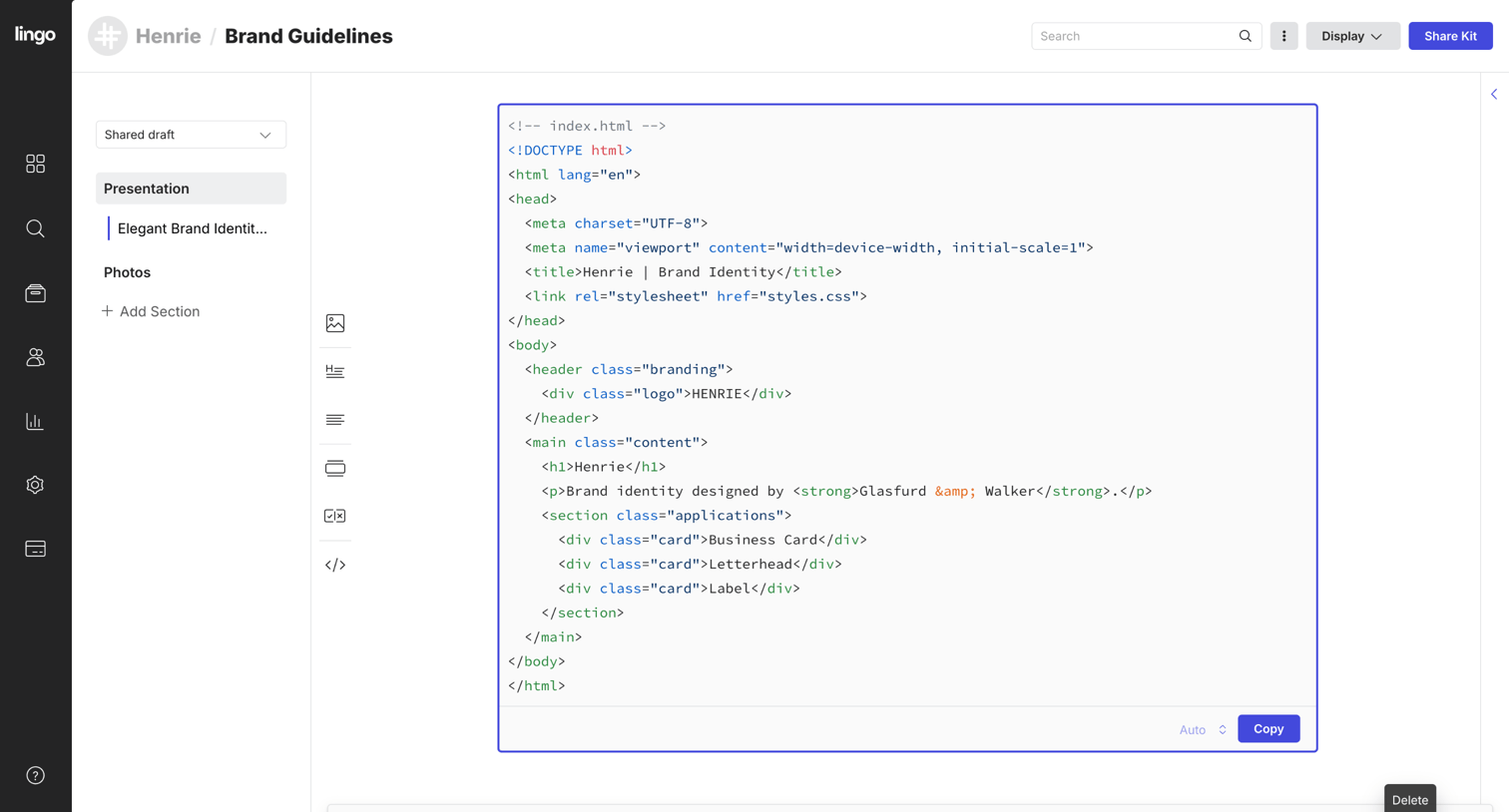 Lingo - Brand Guidelines: Presentation screen
