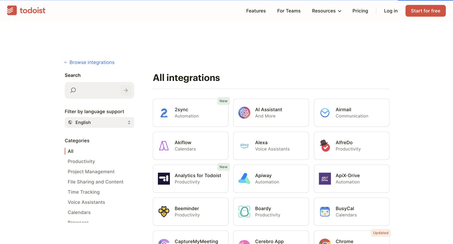 Todoist - Integrations | Todoist screen