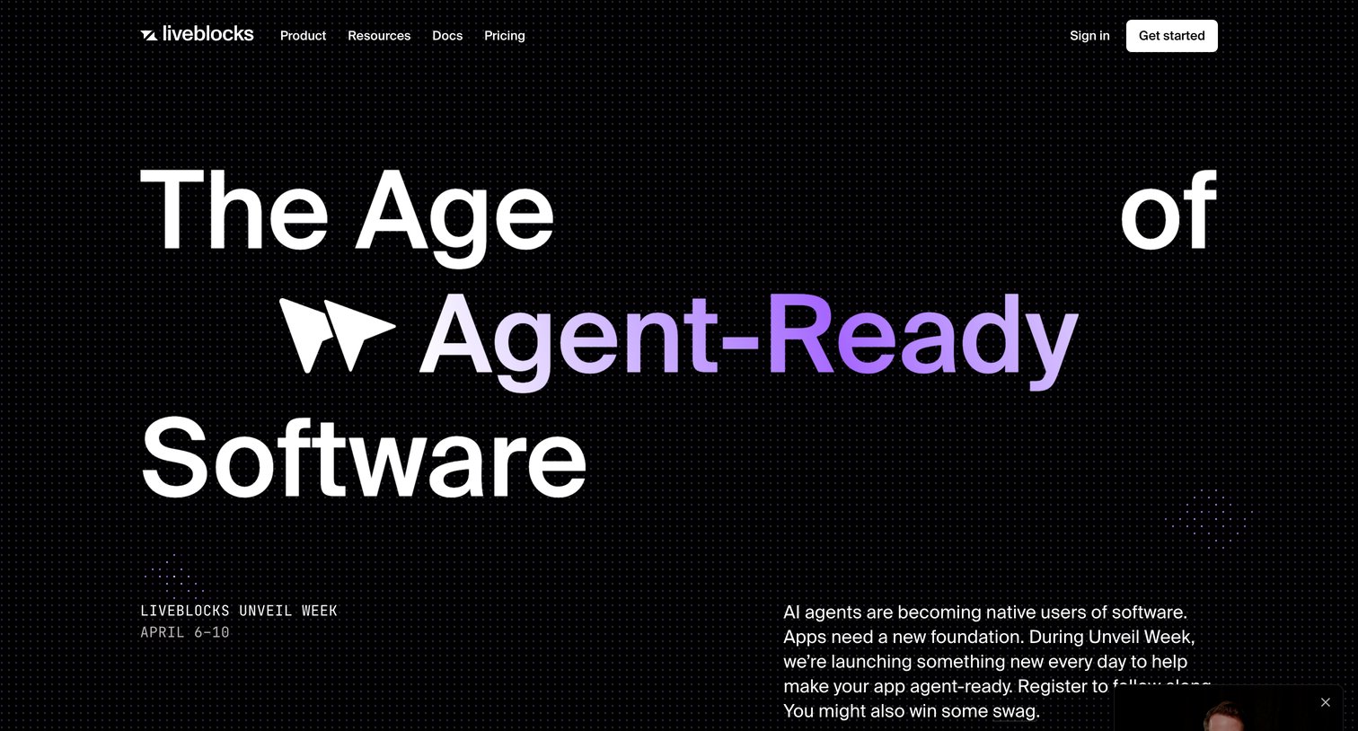 Liveblocks - Unveil week The Age of Agent-Ready Software Liveblocks screen