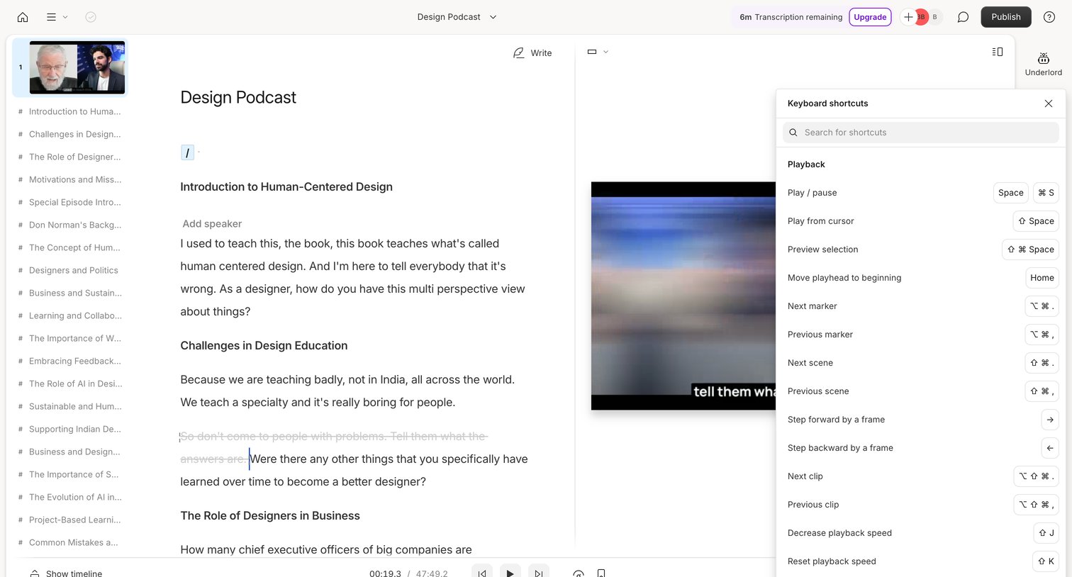 Descript - Design Podcast - Descript screen