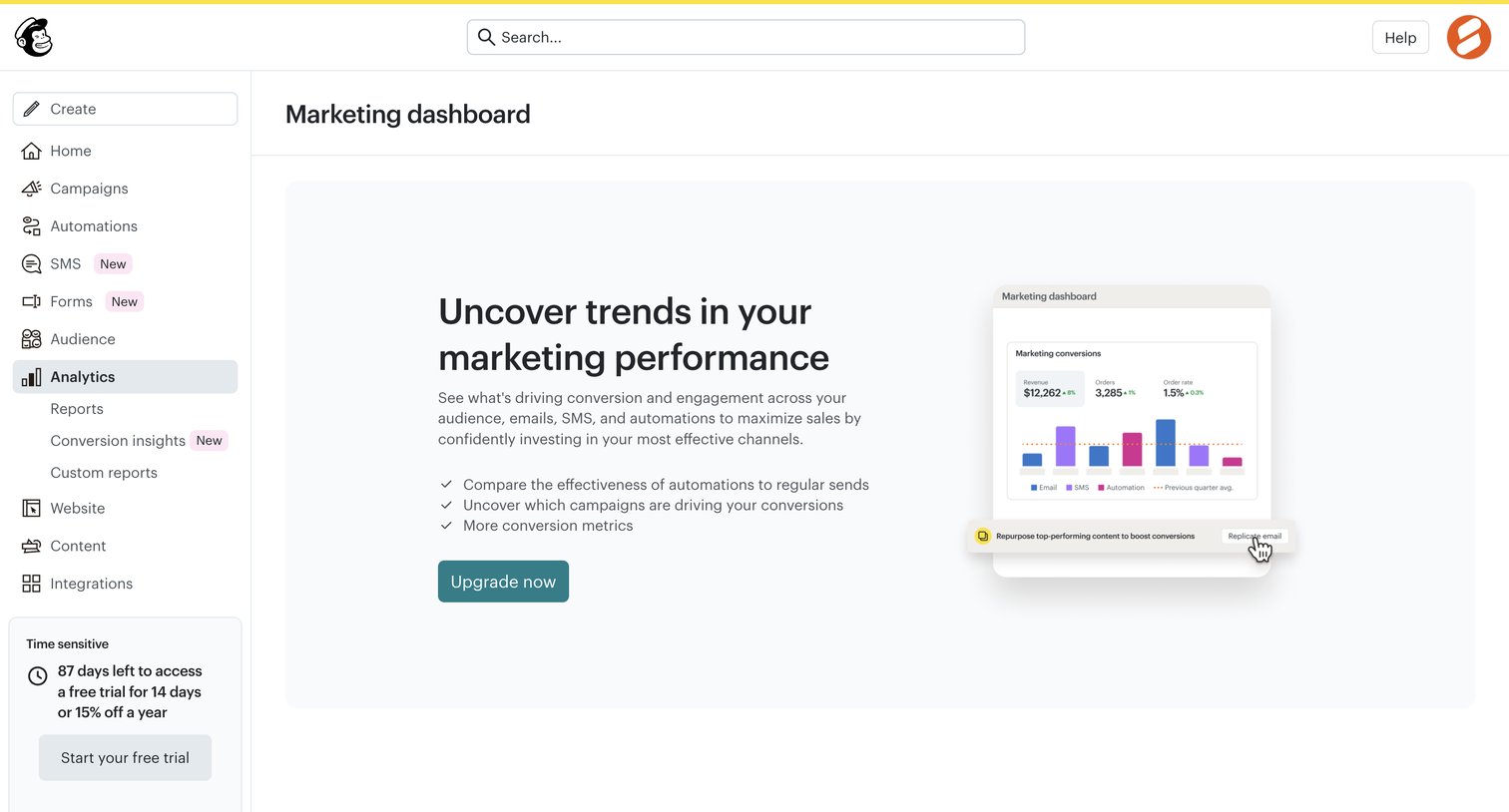 Mailchimp - Marketing dashboard | Mailchimp screen