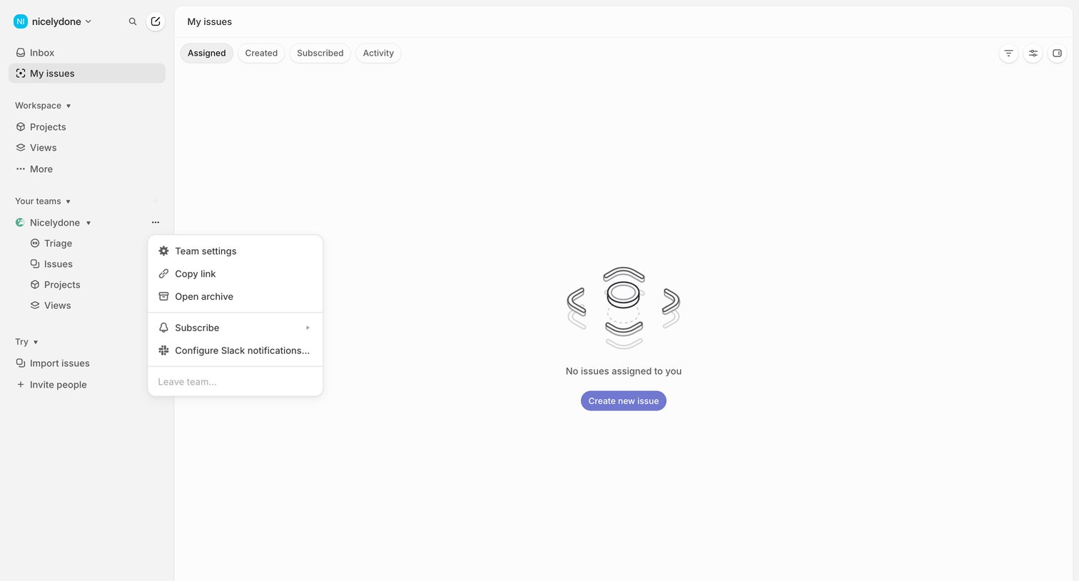 Linear - My issues › Assigned screen