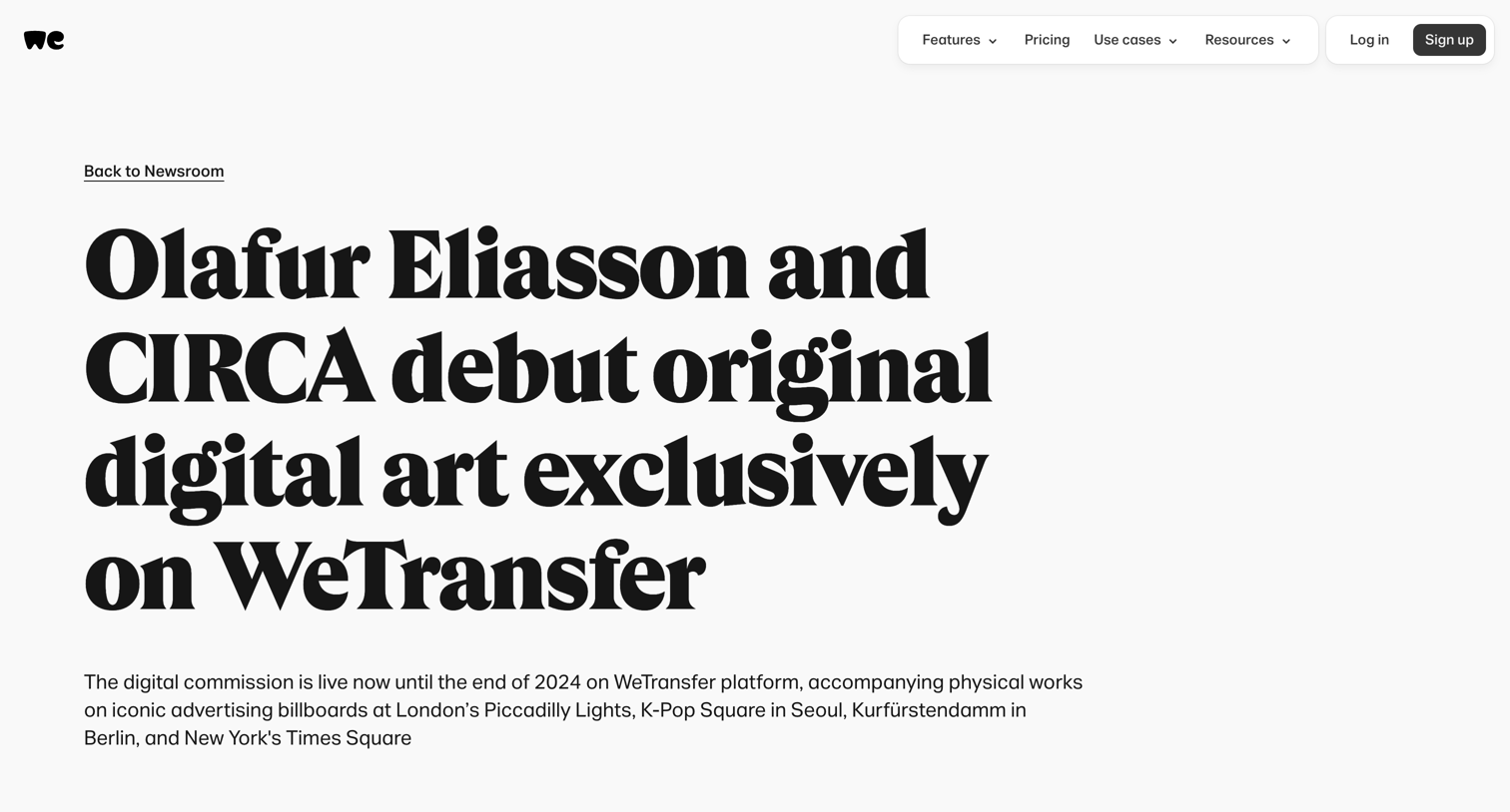 WeTransfer - Olafur Eliasson and CIRCA debut original digital art exclusively screen