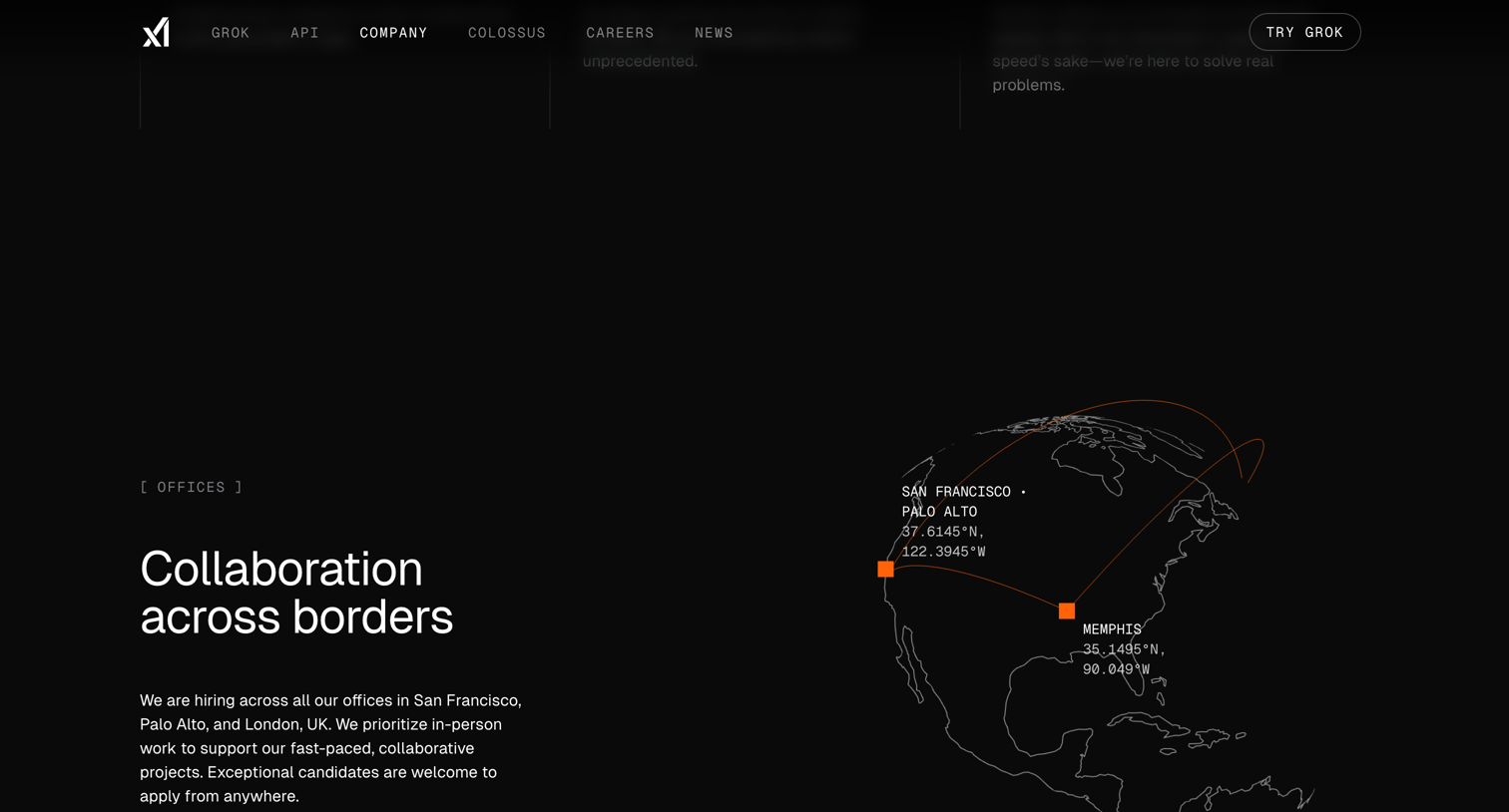 Grok - Company | xAI screen