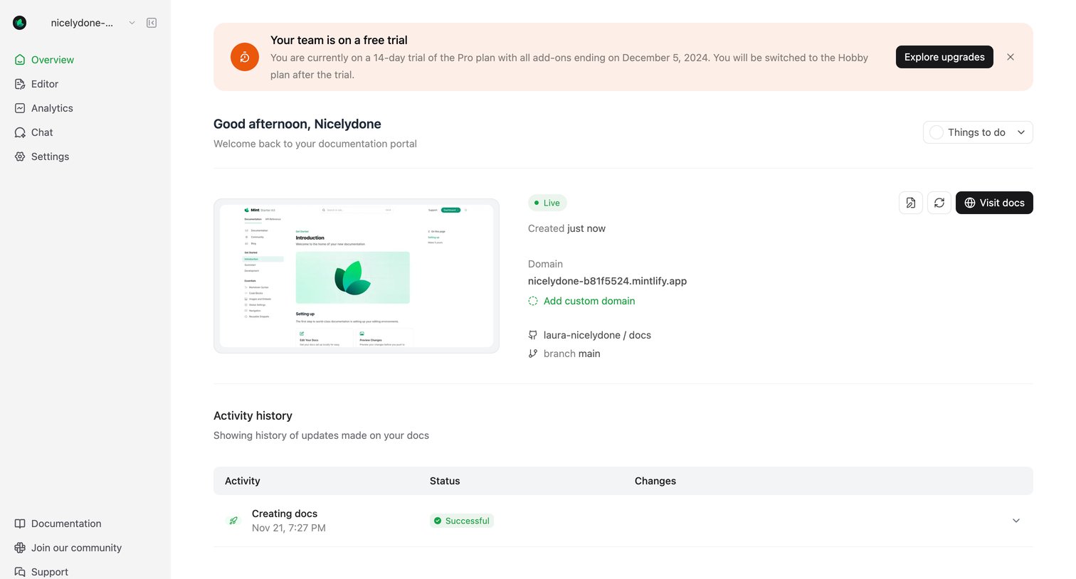 Mintlify - Dashboard - Mintlify screen