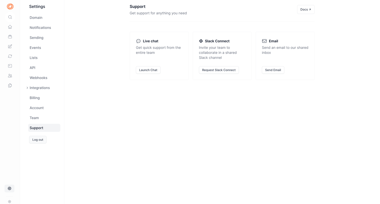 Loops - Settings | Support screen
