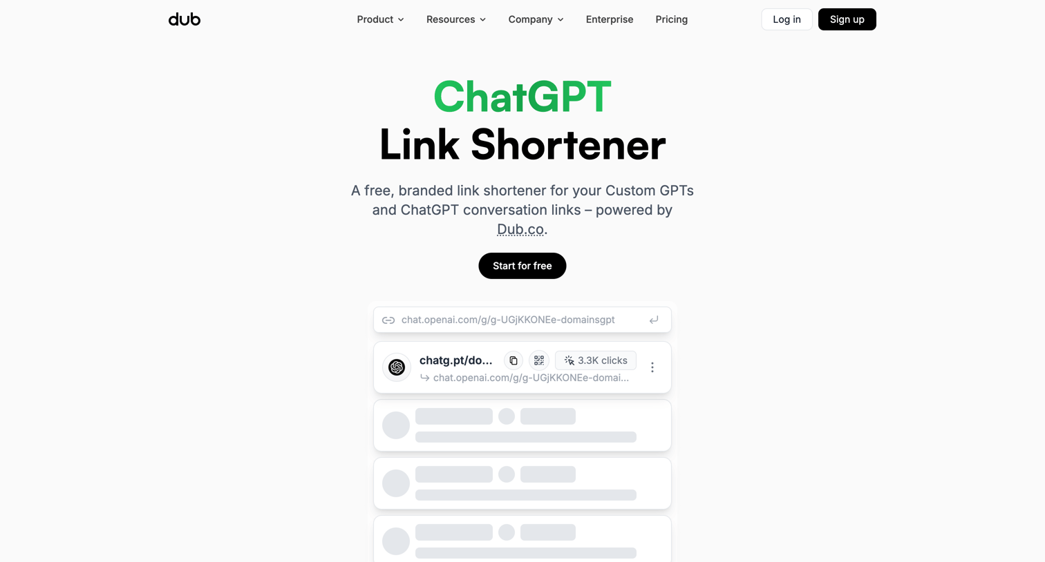 Dub - Chatg.pt – Free ChatGPT Link Shortener | Dub.co screen