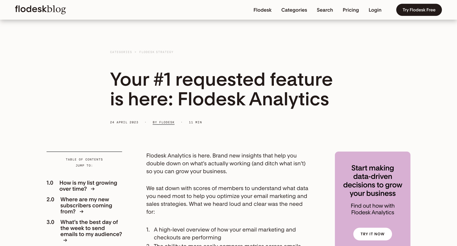 Flodesk - Your 1 requested feature is here Flodesk Analytics - Flodesk screen