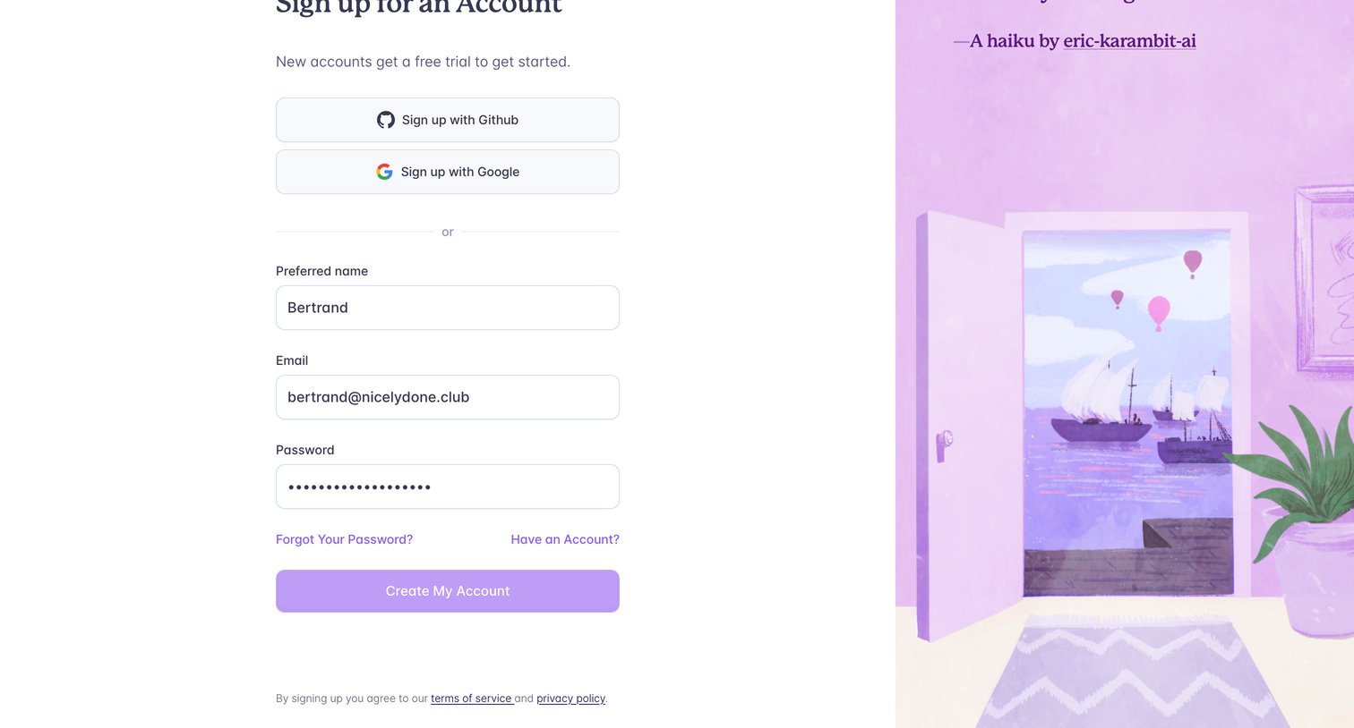 Fly - Sign Up · Fly screen