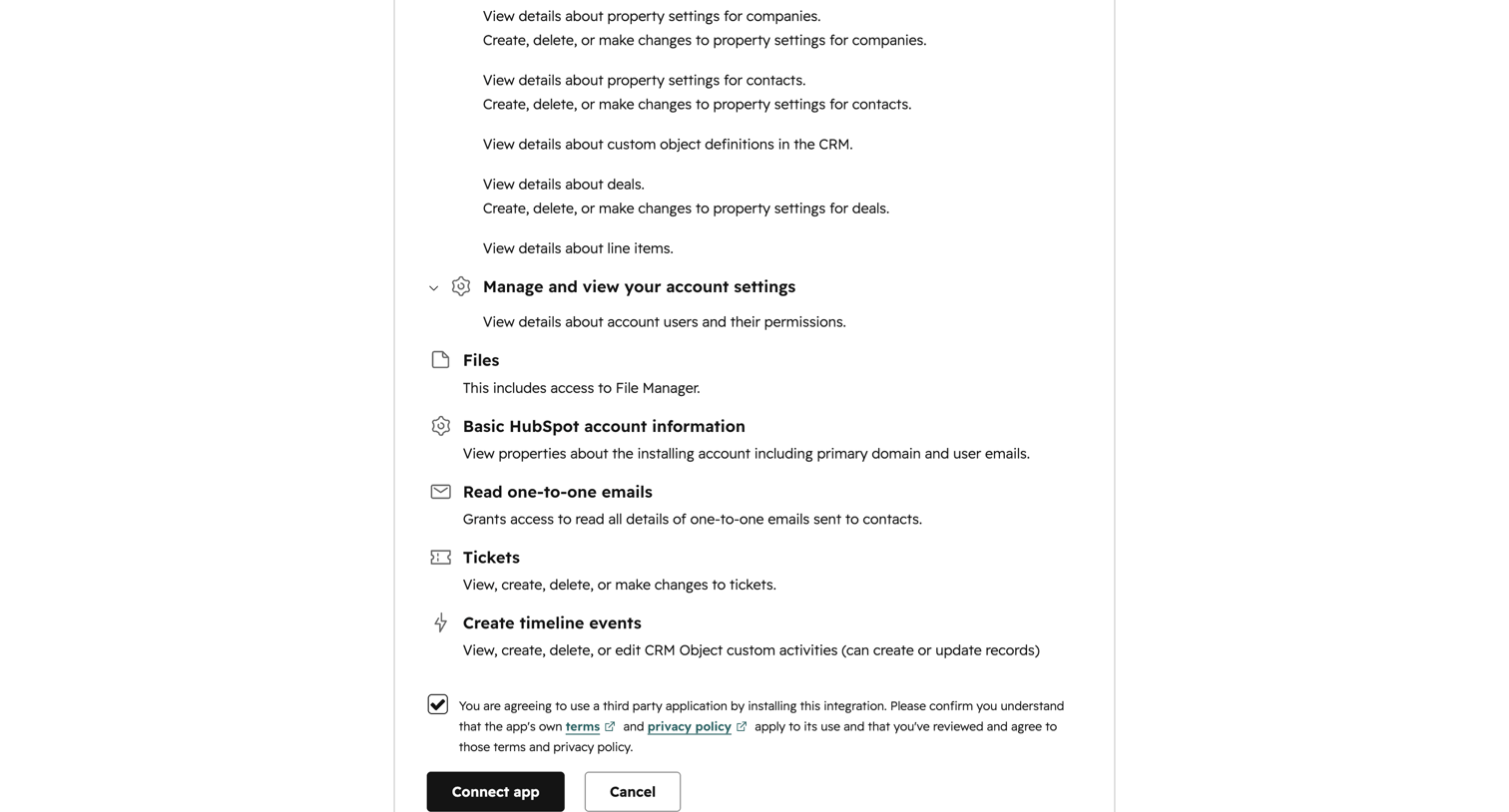 Dock - HubSpot OAuth screen