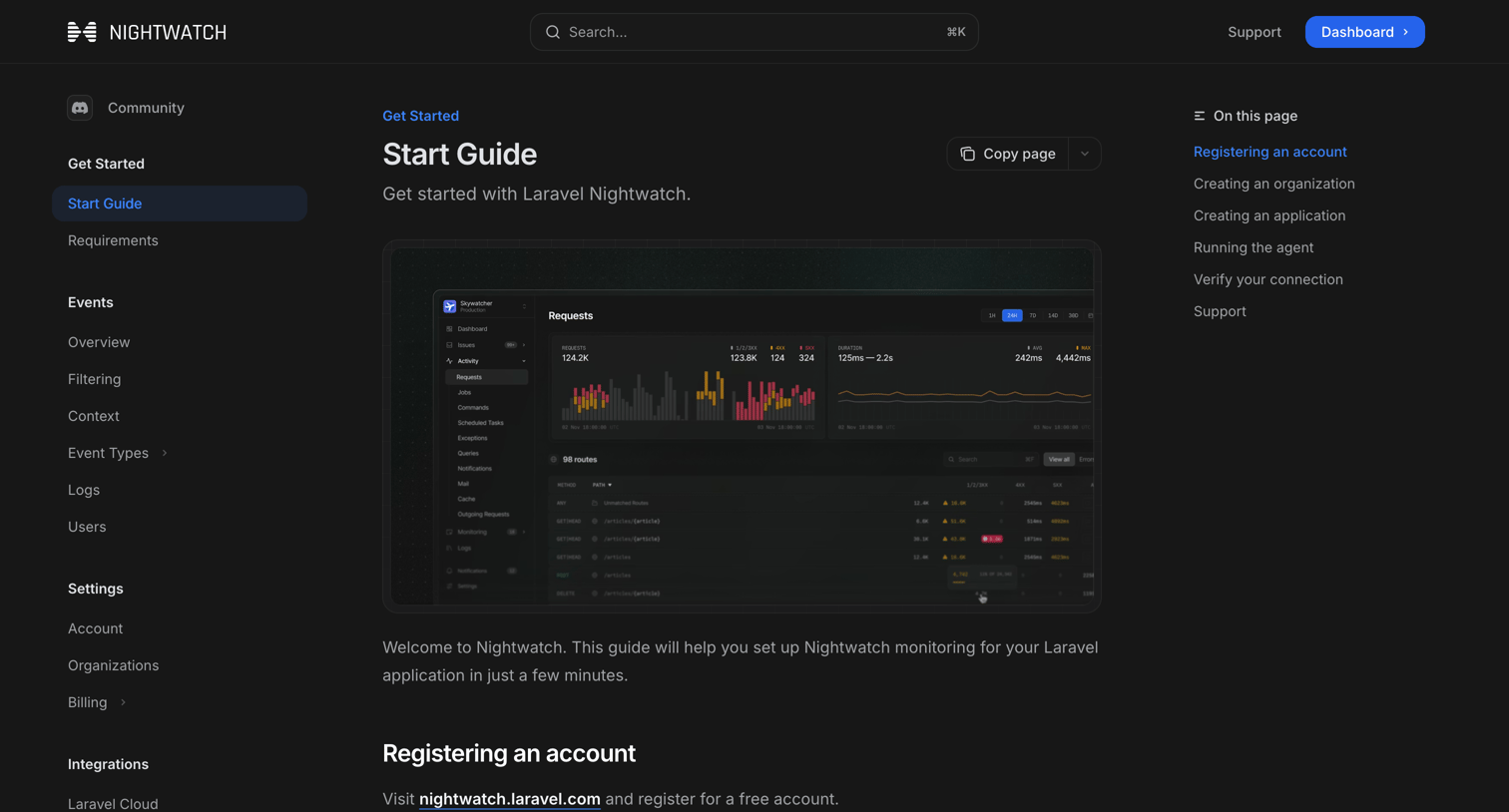 Nightwatch - Start Guide - Laravel Nightwatch screen