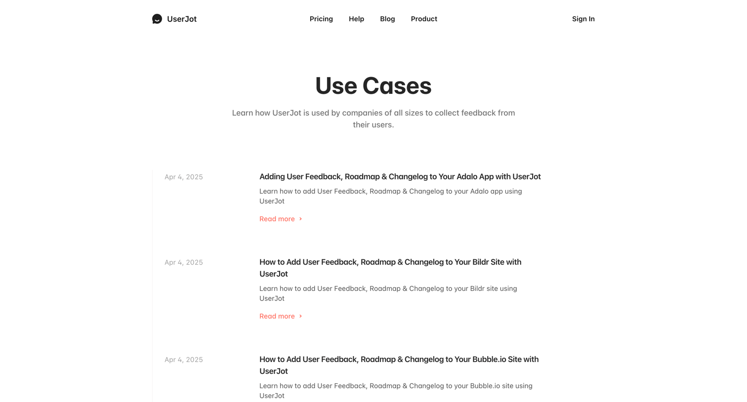 UserJot - Use Cases - UserJot screen