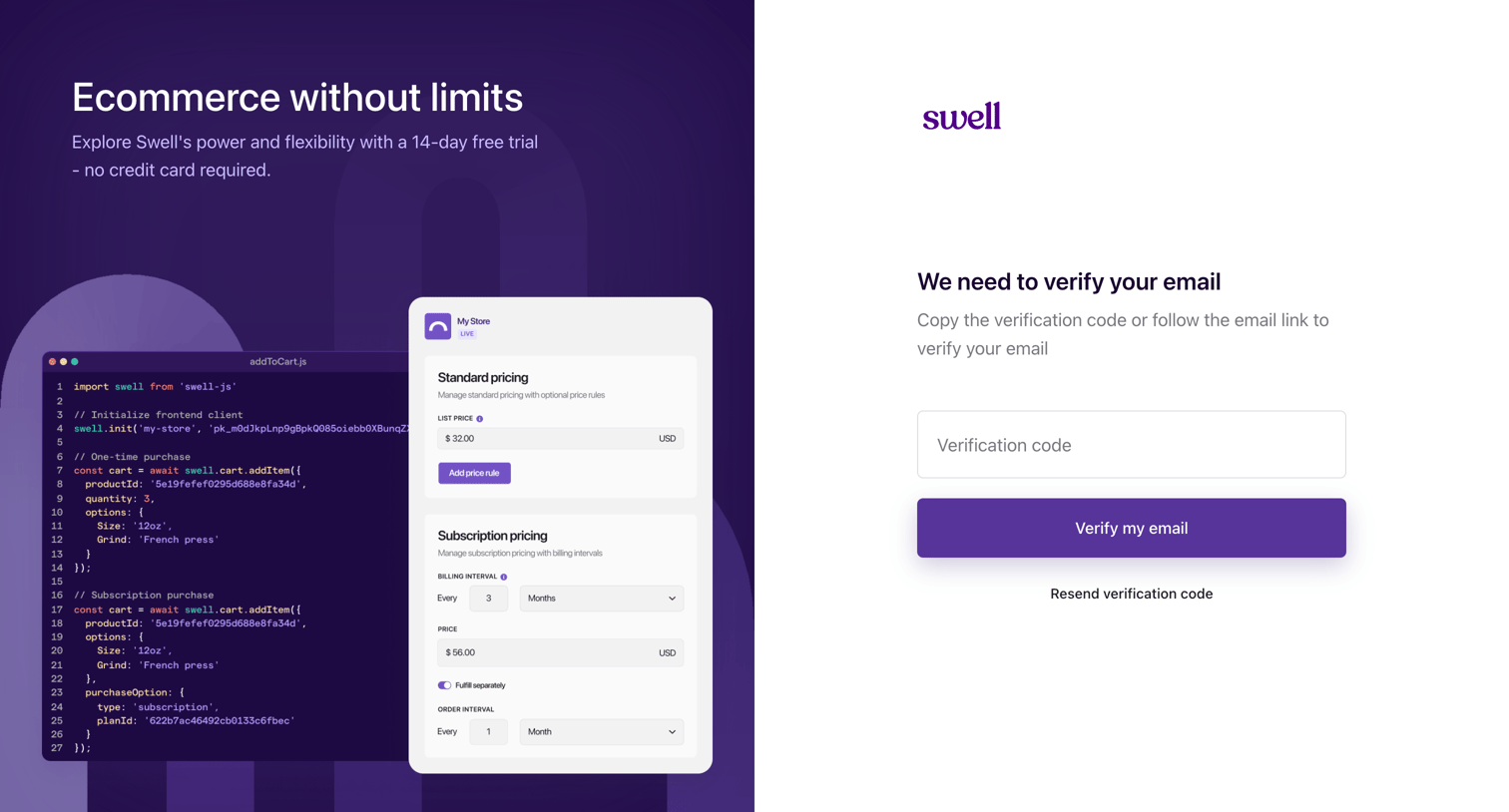 Swell - Verify your email | Swell screen