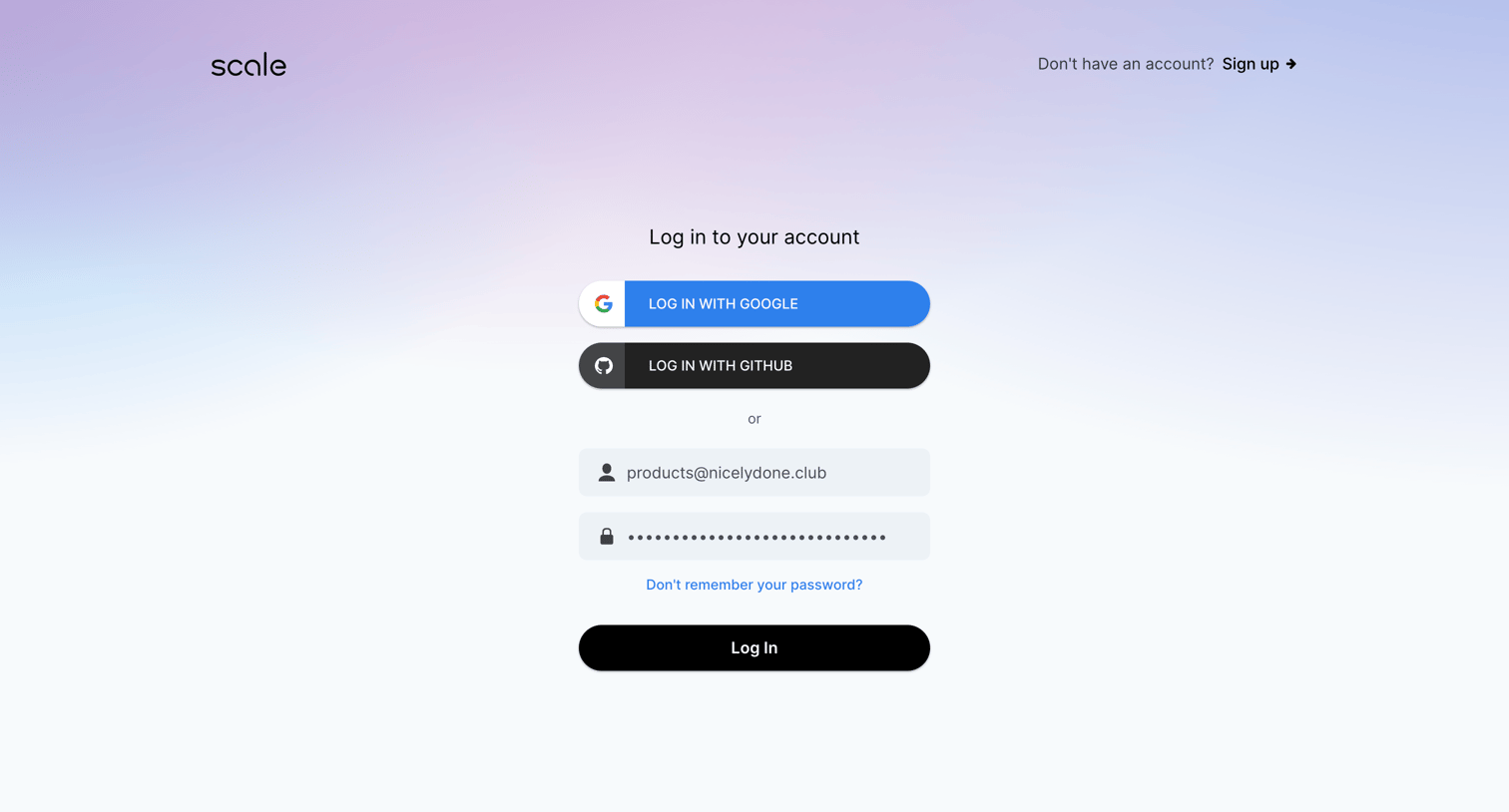 Scale - Login to your Scale Account - Scale screen