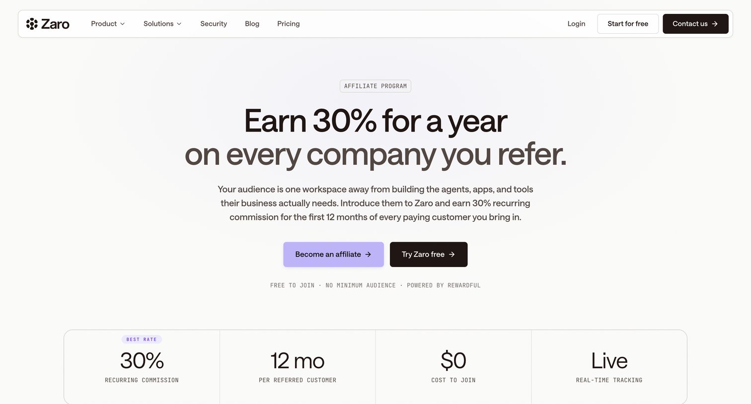 Zaro - Affiliate Program - Zaro screen