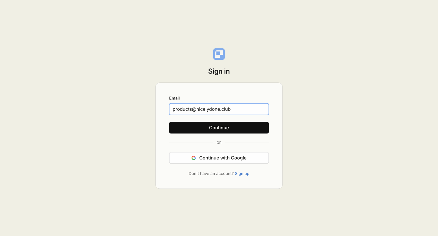 Paper - Sign in screen