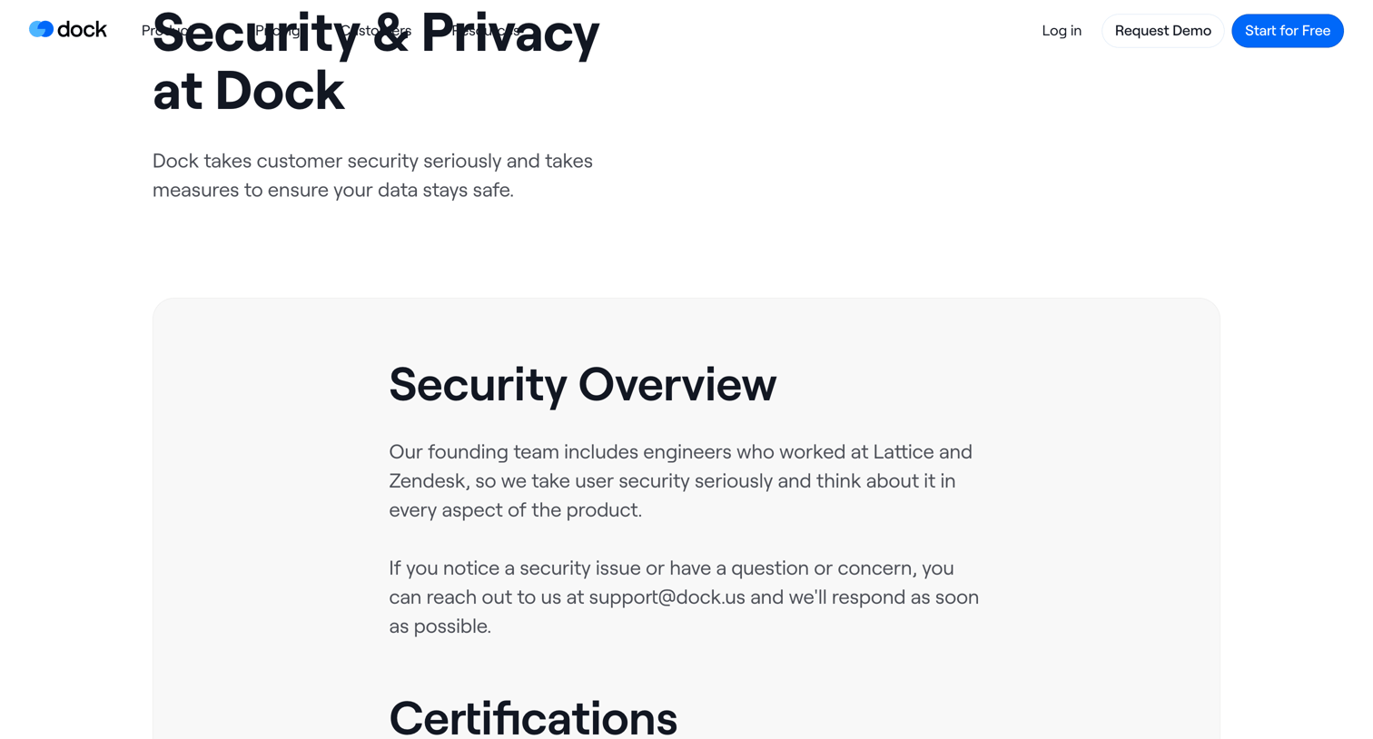 Dock - Security screen